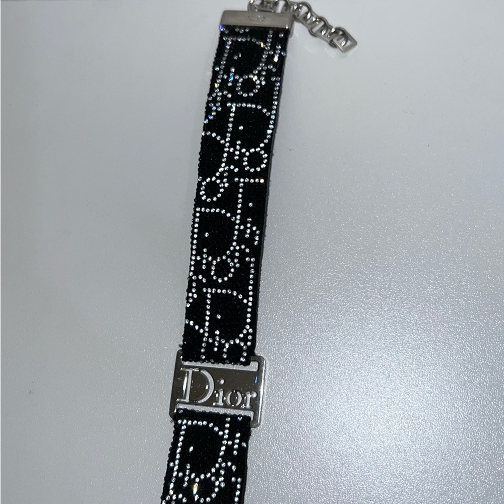 RARE Dior Leather Rhinestoned Choker Necklace - Picture 5 of 10